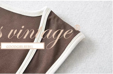 Le Palais Vintage Black Tank Top Pink and Blue Jacket Brown Pleated Skirt-Pinky.