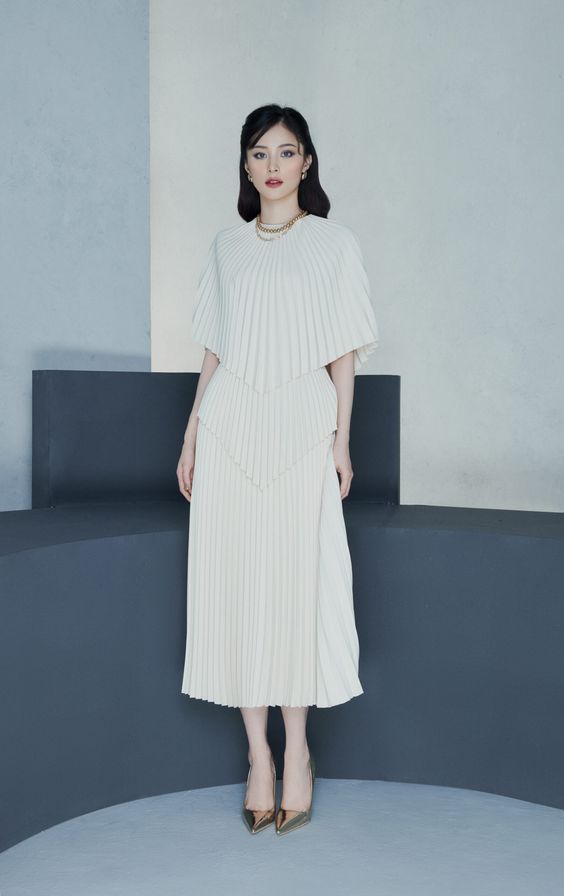 Retro vintage cape shawl collar pleated midi dress Retro vintage cape shawl collar pleated midi dress