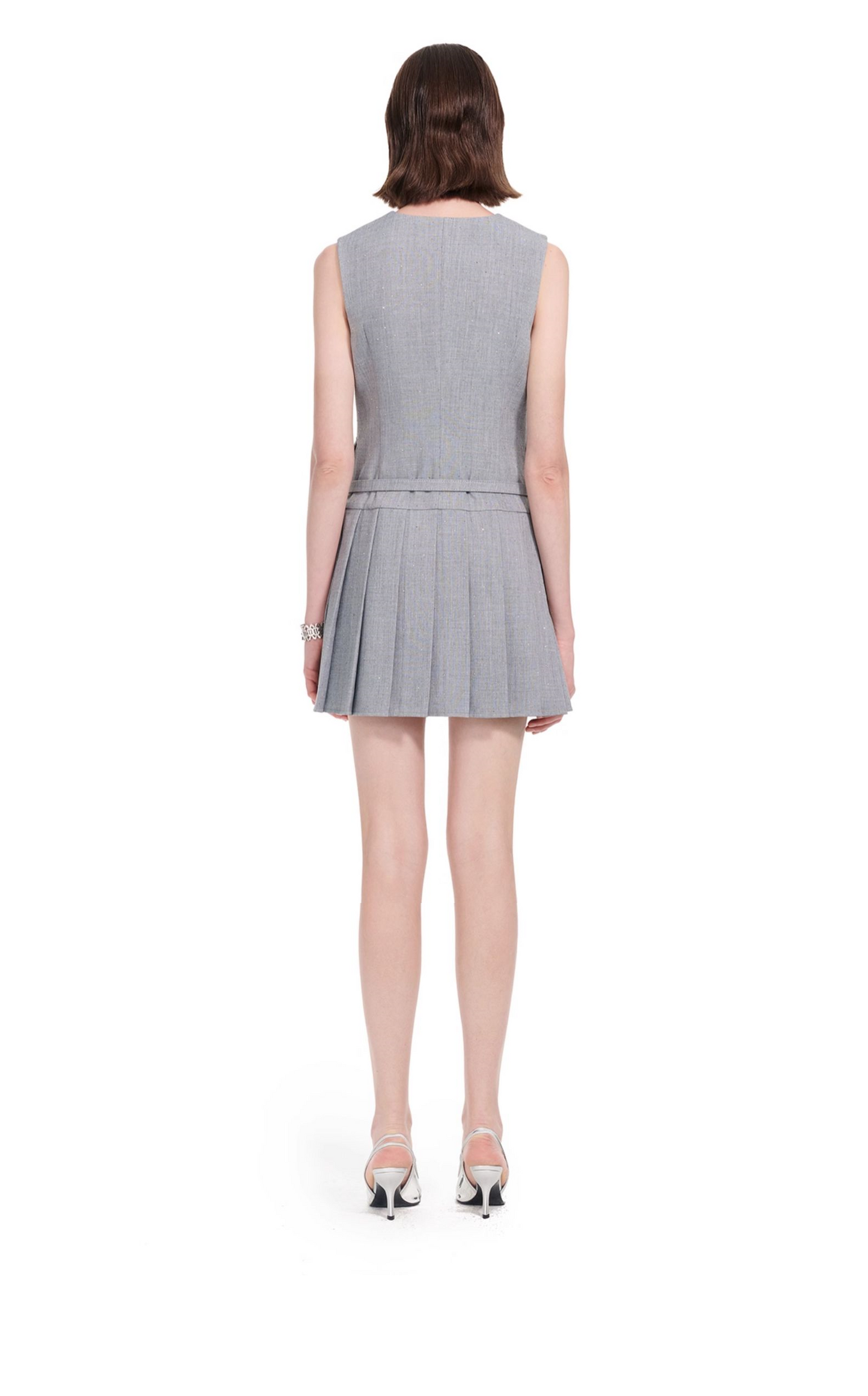 YES BY YESIR | gray dress and beige vest and pant set -CASSIARA.