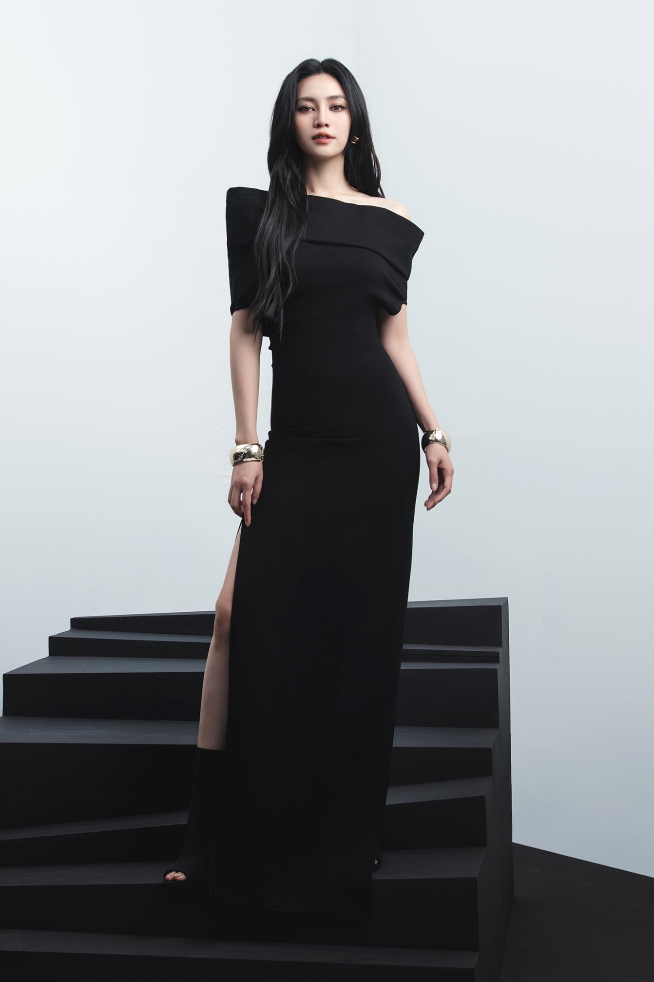Sexy off shoulder long slit bodycon evening party dress - YOKO M / Black Sexy off shoulder long slit bodycon evening party dress - YOKO M / Black