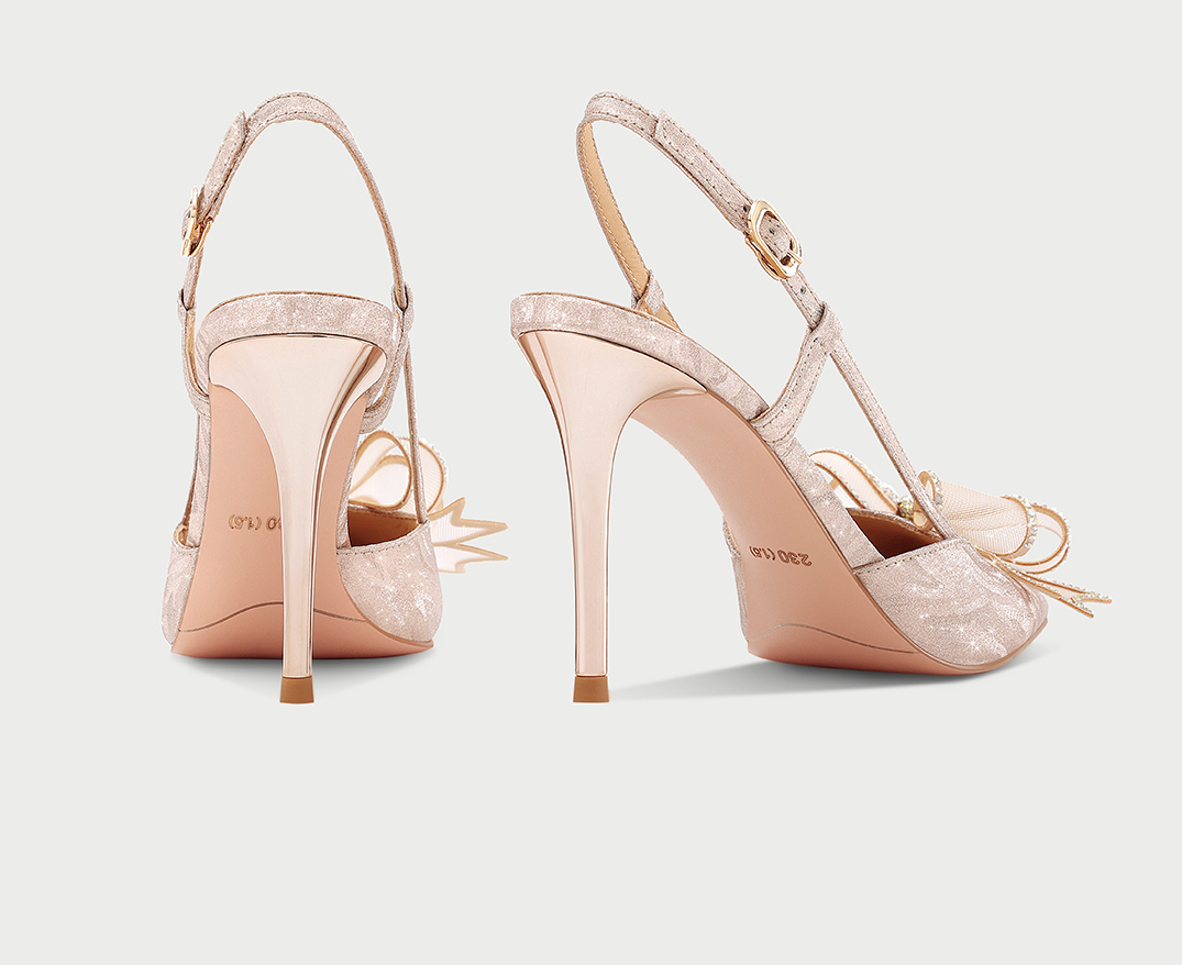 PJJUU beautiful slingback pointed toes glittery finish high heels - BENT.