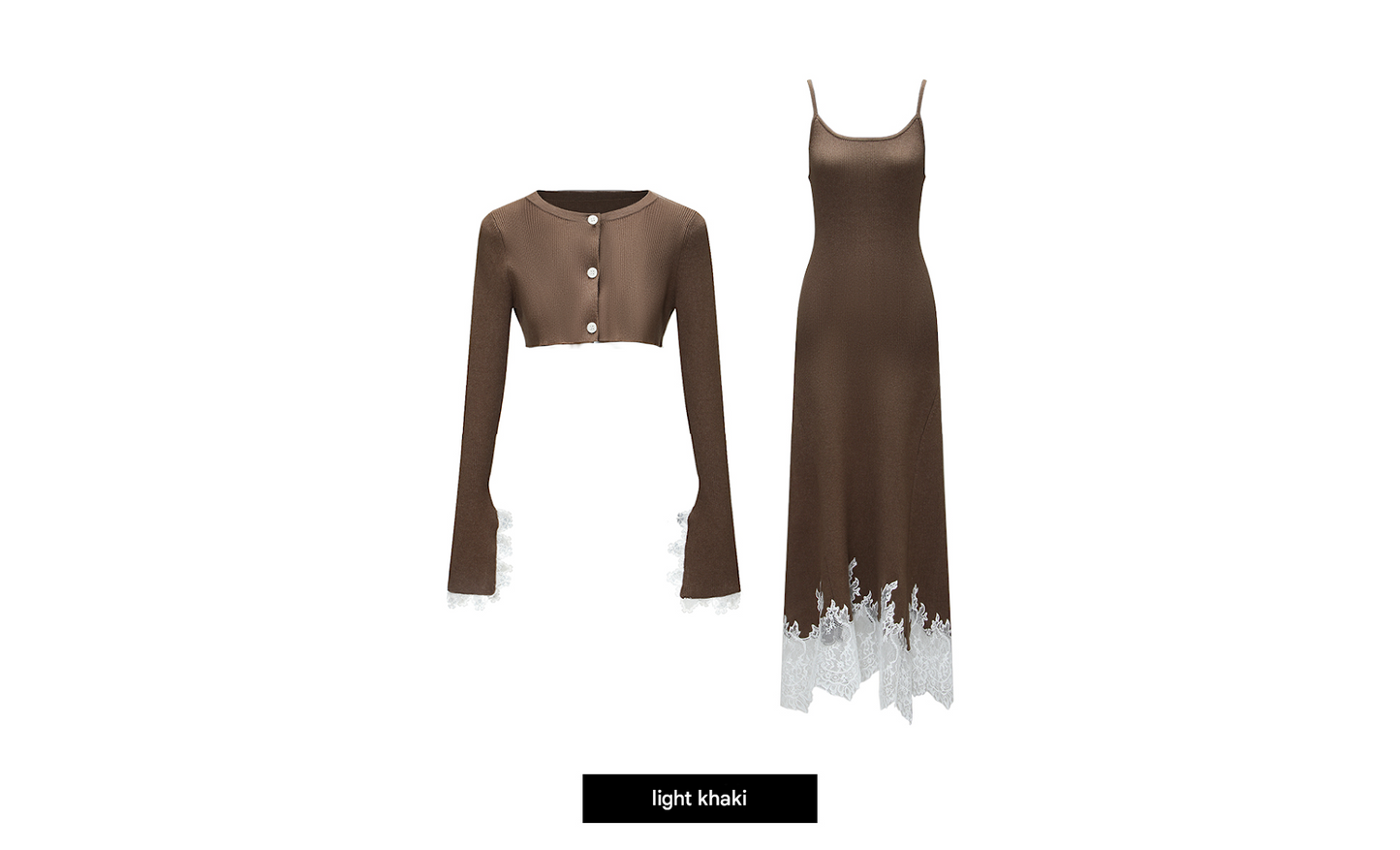 WANGXO | Modal Embroidered Carved Lace Shoulder Cardigan & Waist Dress-LENA.