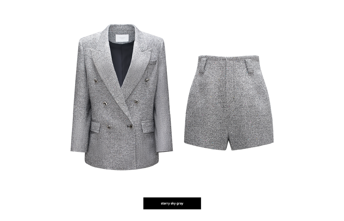 WANGXO | Sequin Twill Vintage Wide-Shoulder Double-Breasted Suit & Short Trousers- MAYA.