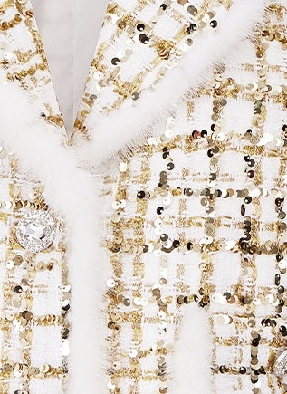 Wardrobes By Chen Elegant Gold Sequin Jacket/ High Waist Short Skirt - Kez