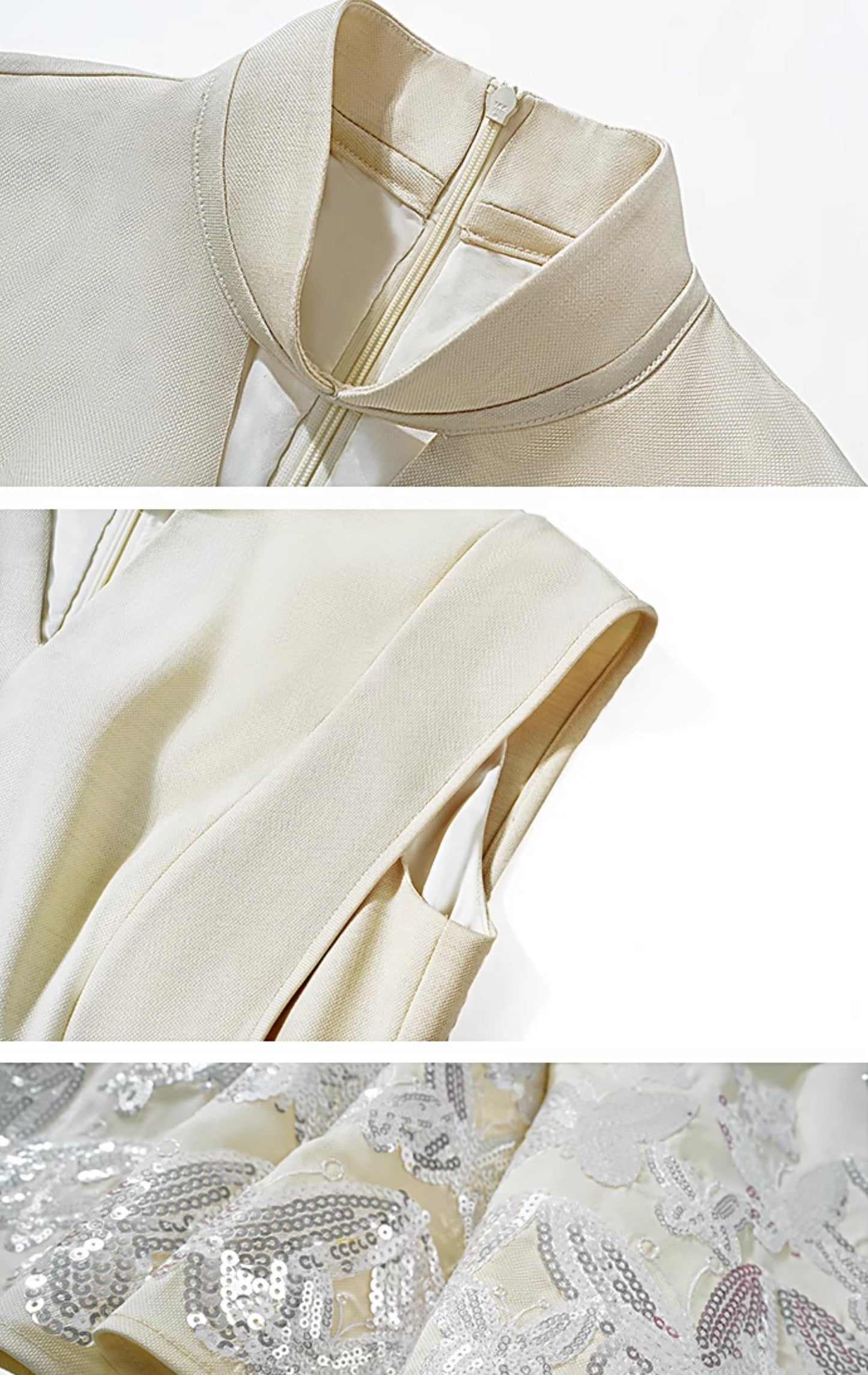 HECO Jacquard Acetate Hollow Stand Collar Thin A-line Black White Dress Women - WEIGHT.