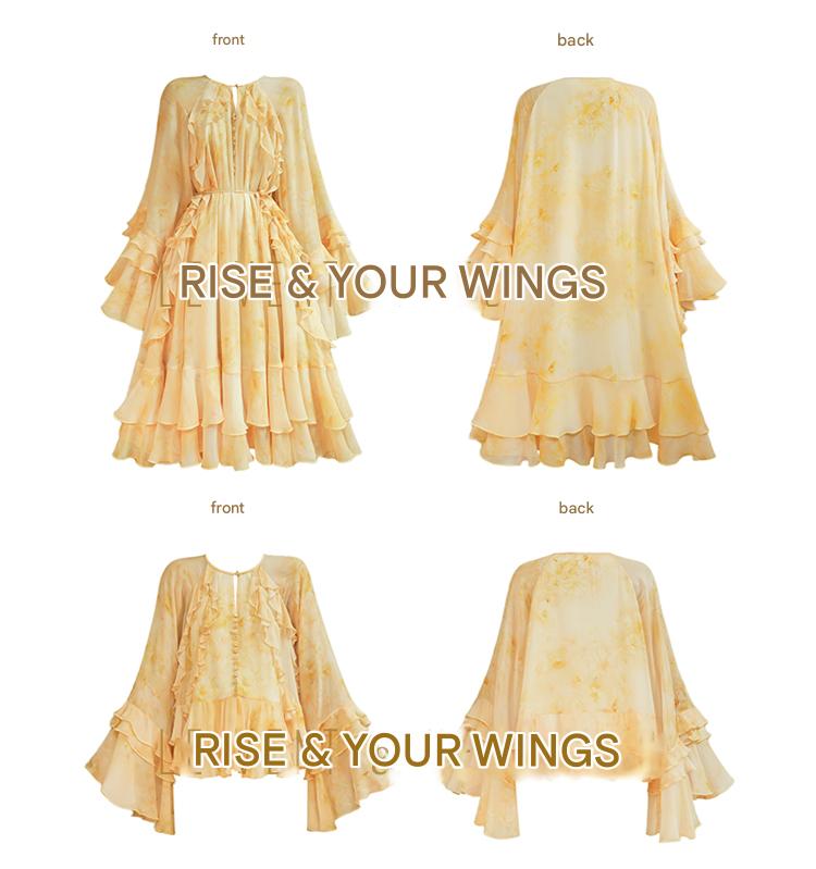 LE VENT&TES AILES 100% Silk-inspired yellow Smudged Loose Top Dress- LYRA