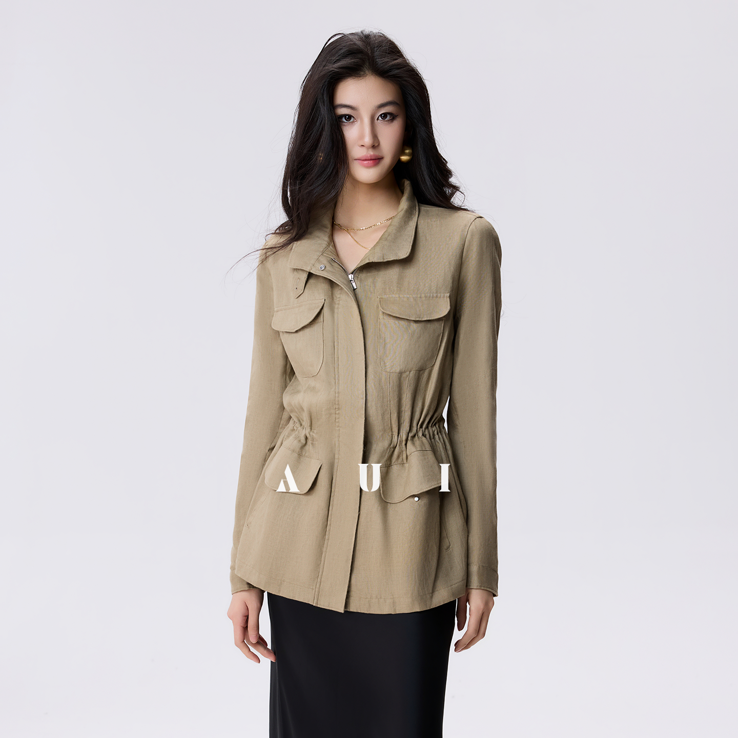 AUI Khaki Vintage Cropped Trench Coat Jacket - Min-jun.