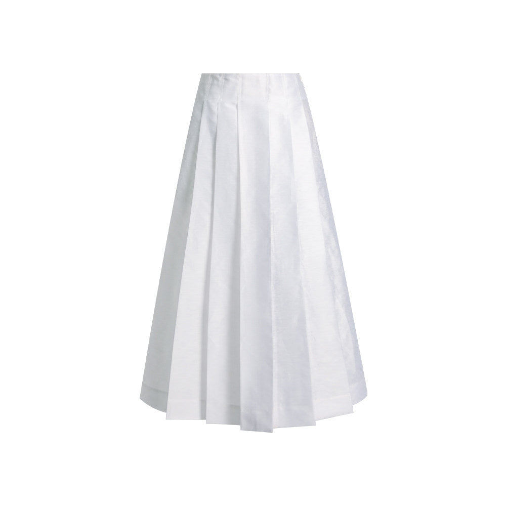 TUYUE Horse Face White Linen Pleated Mid-Length Skirt - FELIX.