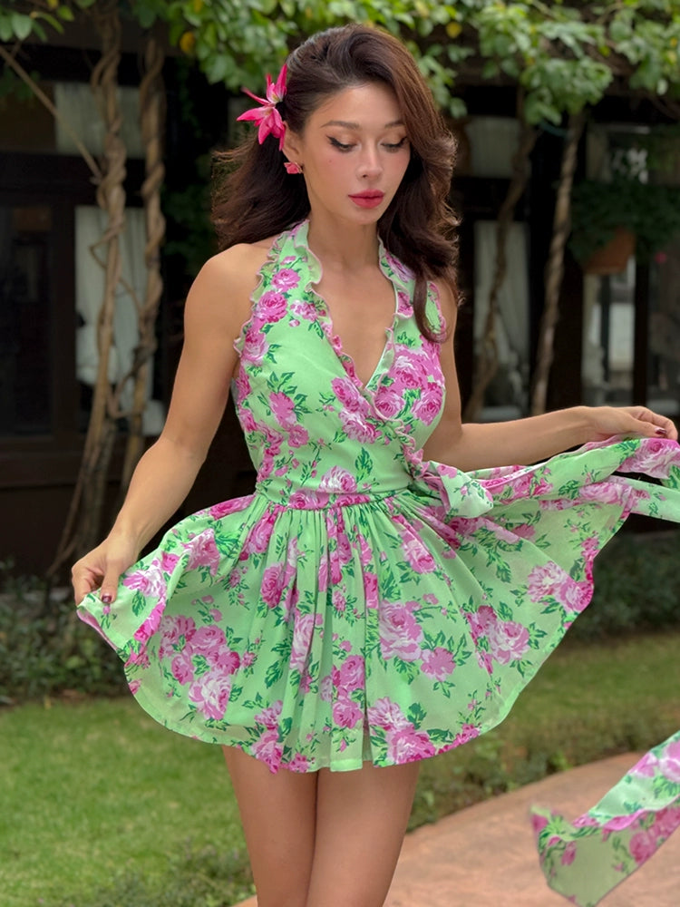 Le Palais Vintage is a silk wrap halter neck dress-GEE Dress / XS/S