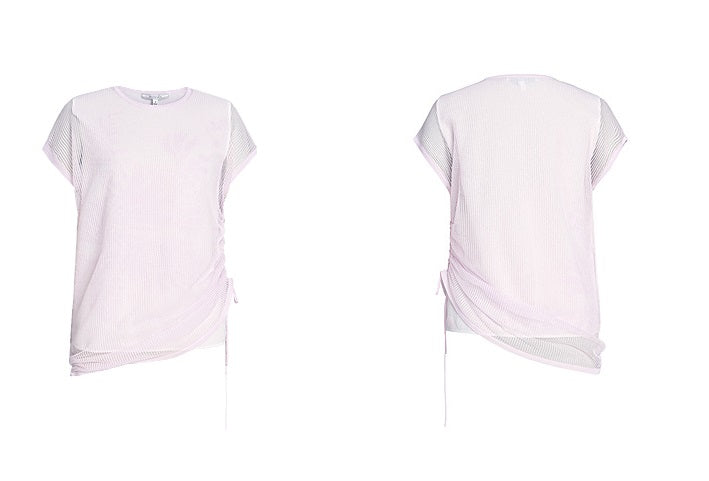 ZHUCHONGYUN pink cut-out shirred short sleeve top-UNICORN.