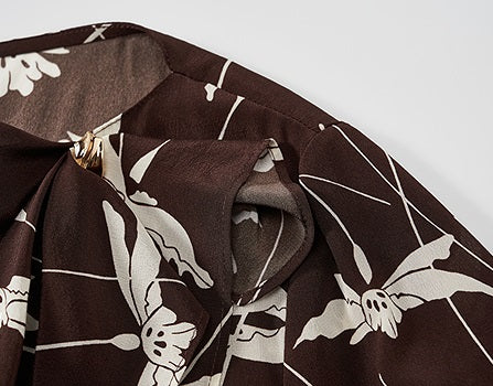 COMME MOI Lu Yan Designer New Women's Retro Printed One-Line Collar Silk Shirt - PRIDE.