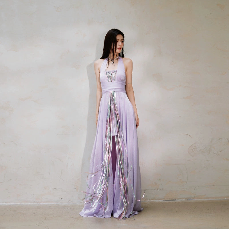 Dolly Luxury Purple Halter Neck Backless Tassel Sexy Long Party Dress-Babe L / Purple Dolly Luxury Purple Halter Neck Backless Tassel Sexy Long Party Dress-Babe L / Purple