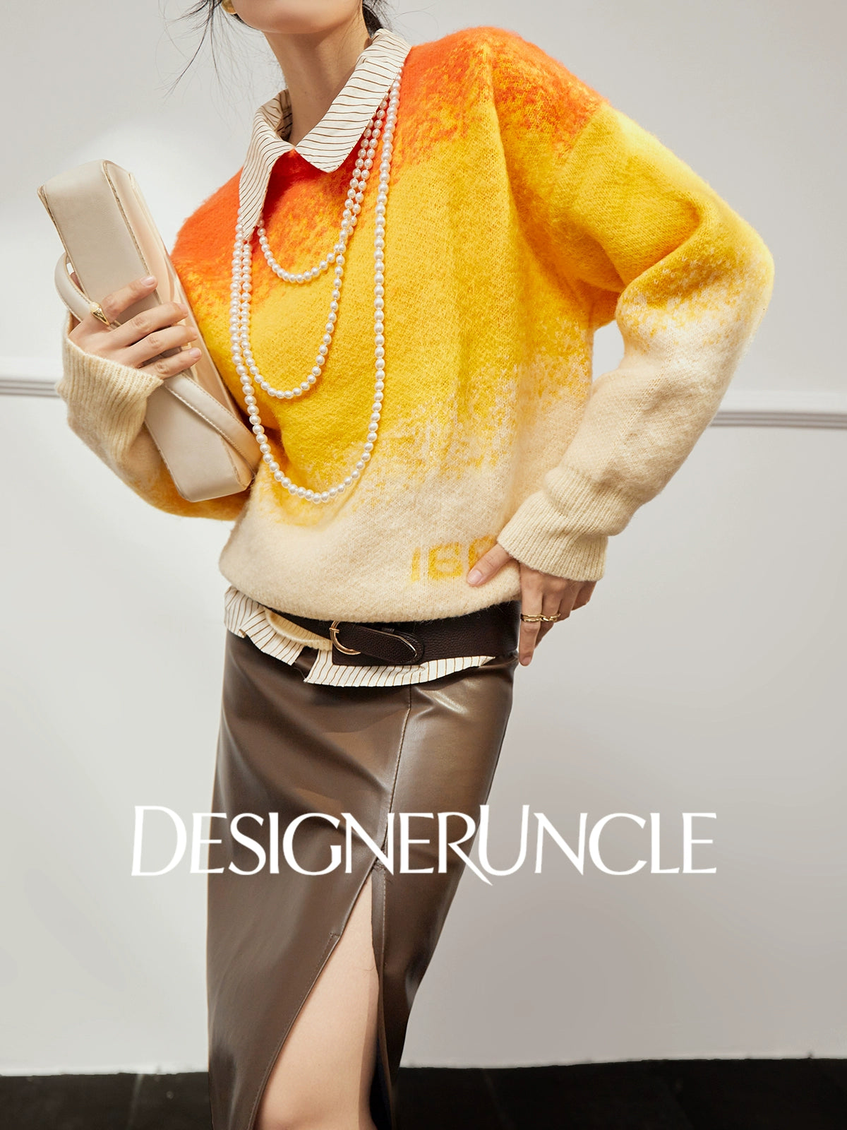 DGU×LAB "Chuyi" orange gradient knitted sweater casual crew neck knitted top - BEAT