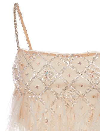 Wardrobes by Chen Luxury Beads Sequin Feather cocktail Slit skirt suit - Fanny