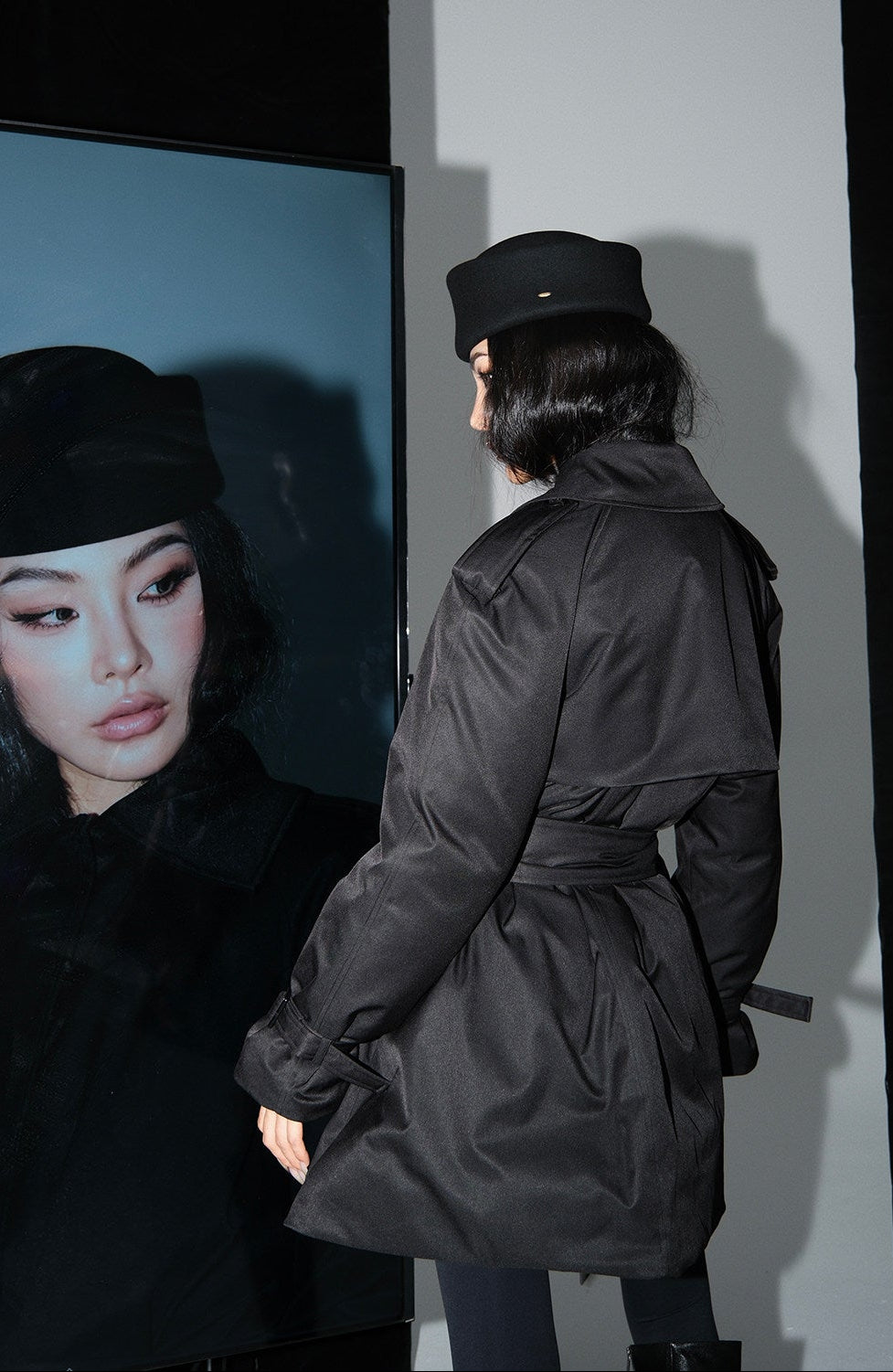MEI SANGUAN black waist-cinched mid-length jacket - JASON