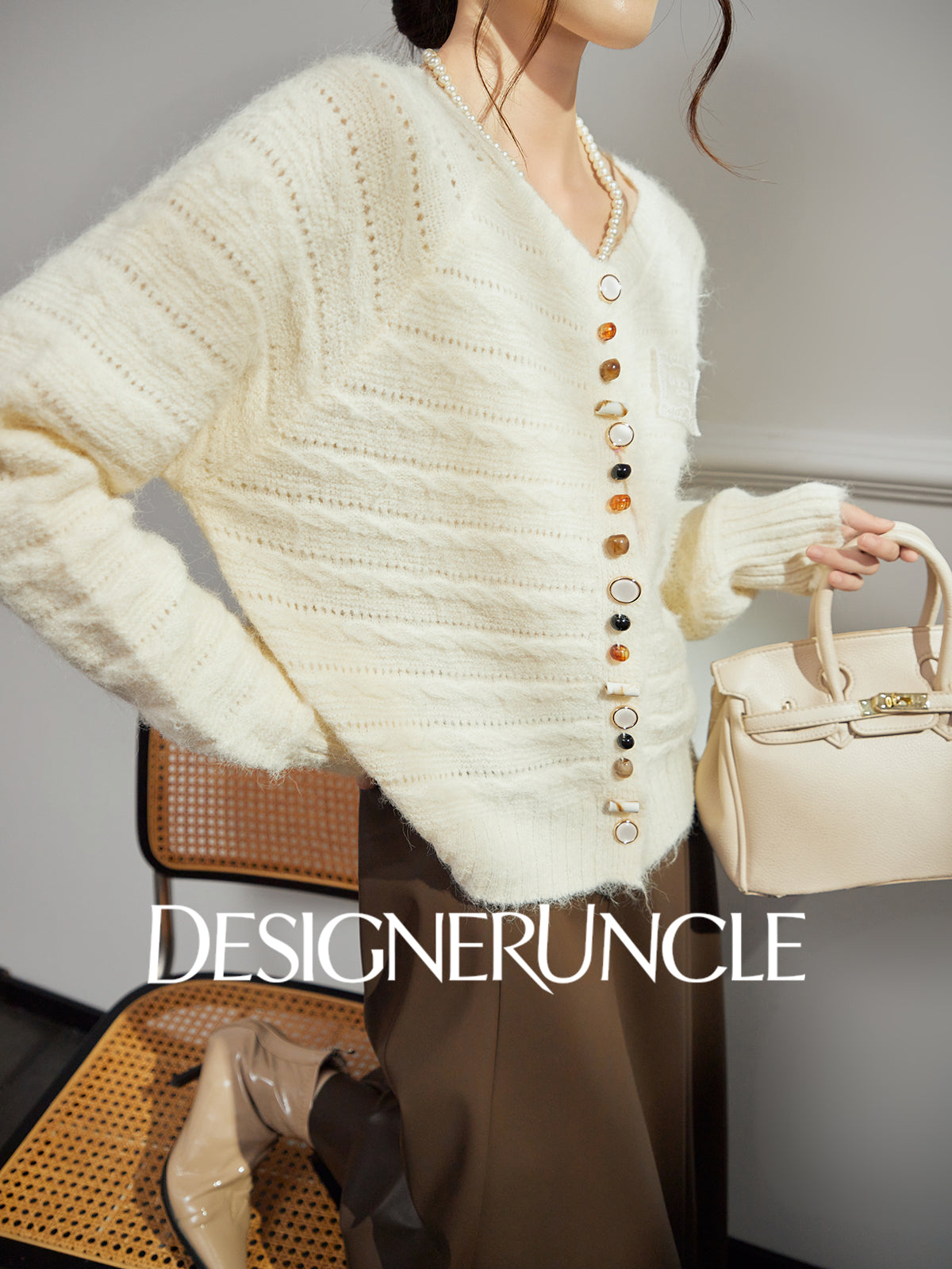 DGU "Warm Tone" White Sweater Autumn New High-end Design Lazy Versatile Trend Top - Louis.