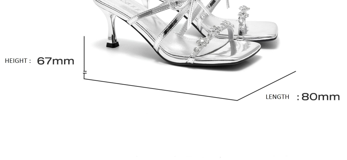 SHOESZOOO Rhinestone Strap Open Toe Sandal Heel - EXTRA.
