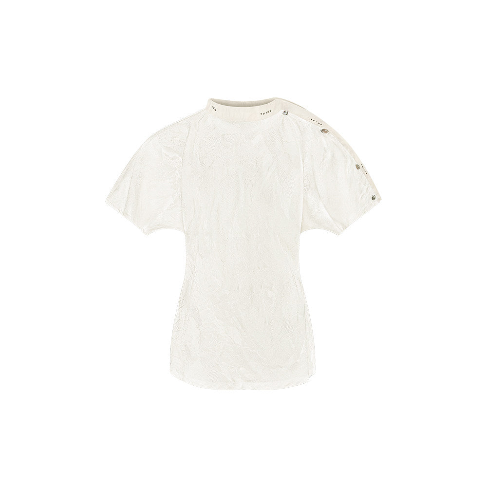 TUYUE Ivory Weaving Slim Short-Sleeved Top - BARBIE.