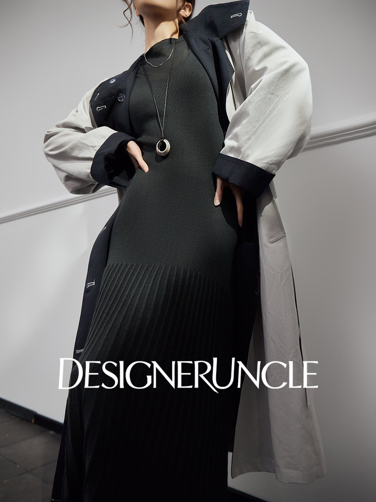 DGU "Ink World" gray long trench coat French loose high-end commuter jacket - Josephina.