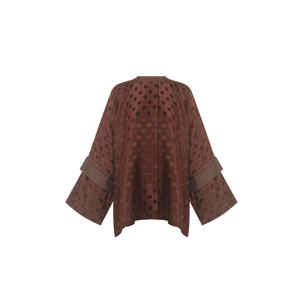 TUYUE Chinese Piece Cut Linen Polka Dot Woven Silhouette Top- ALFIE.