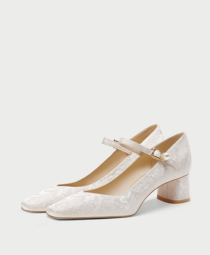 Pjjuu Wedding Bridal square Heels mary jane pumps- REIGN – GOOD