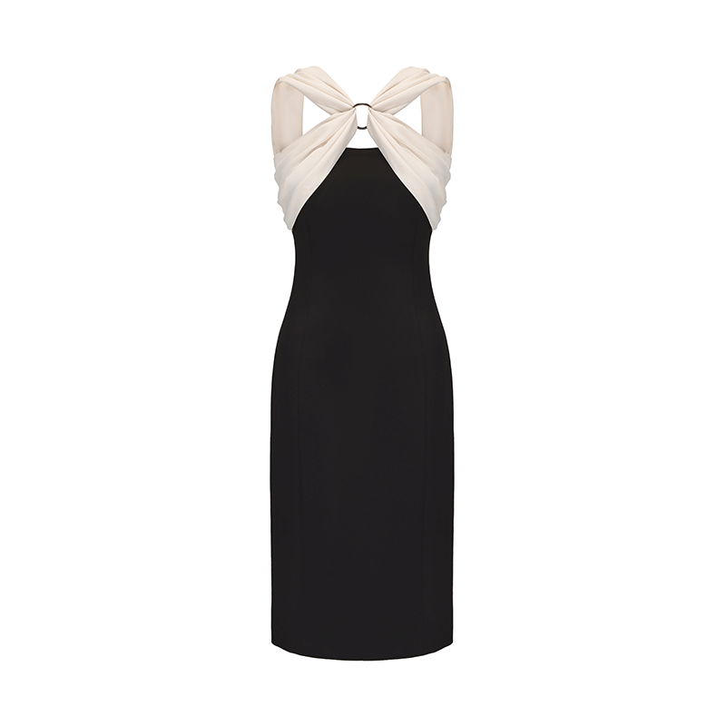 ATELIER MISS LU patchwork design contrasting slim dress - SUPER.