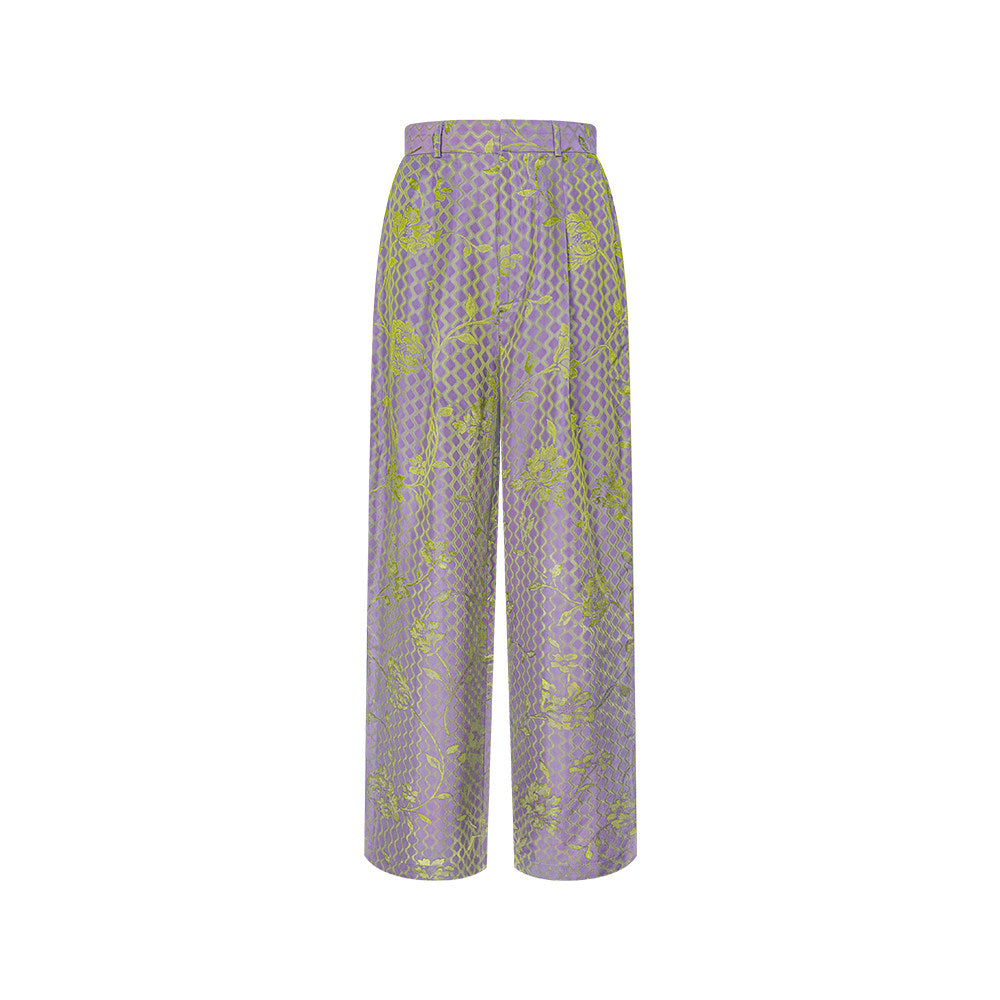 TUYUE Satin Woven Flowers Casual Straight Pants- MICHAEL.