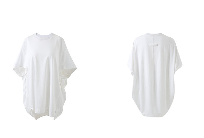 ZHUCHONGYUN white loose crew neck pleated cotton top-KOUJI.