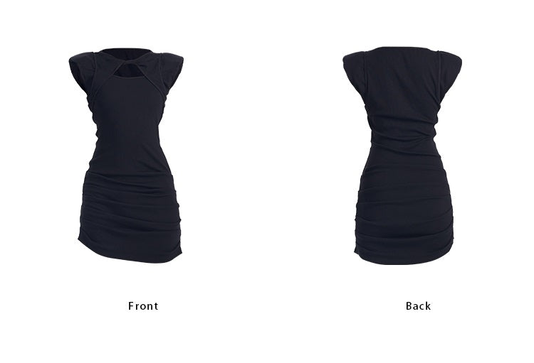 TINY IN wide-shouldered cut-out pleated short dress -ADE