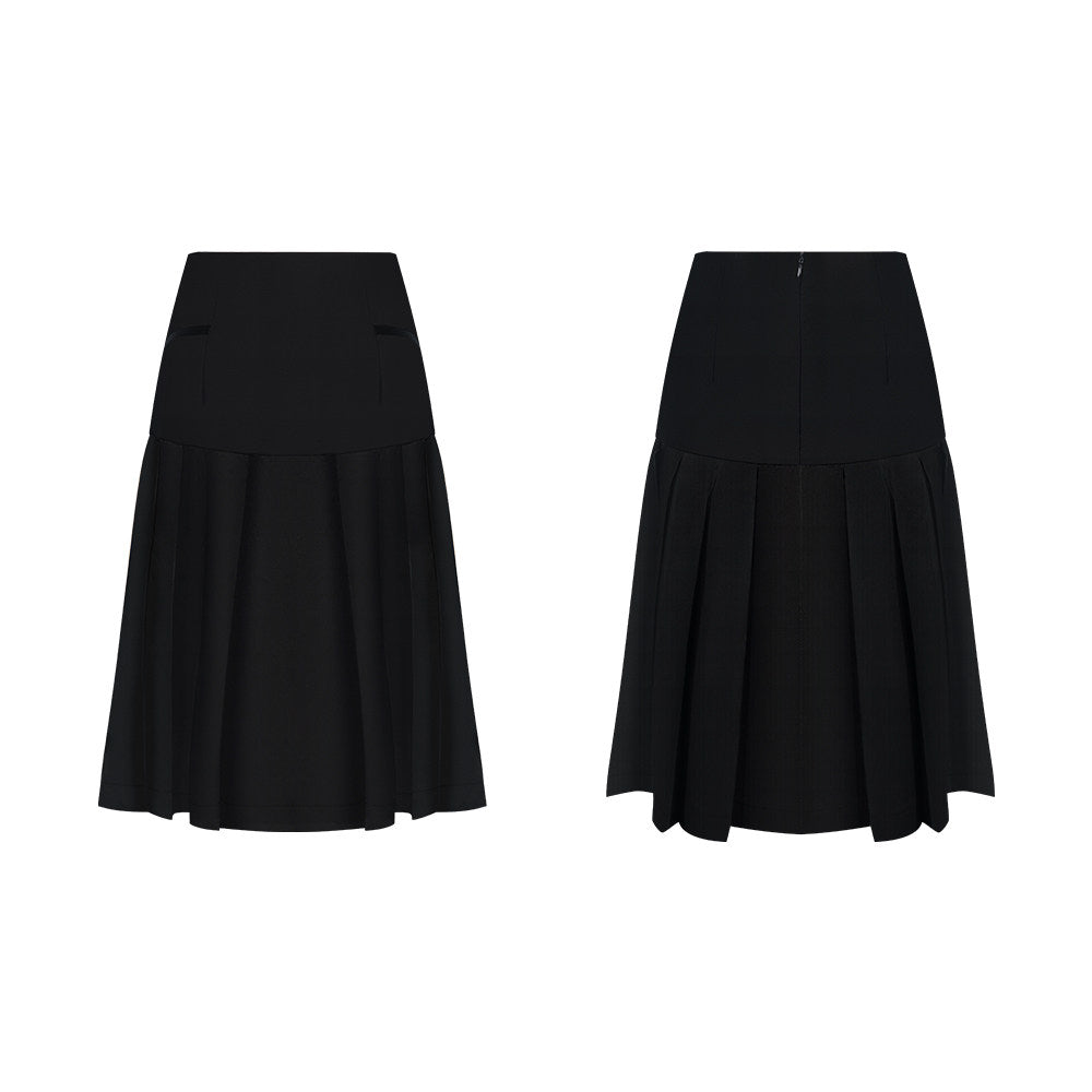 TUYUE Paint Moon Ink Acetate Stitched Pleated Midi Skirt - NIMO.