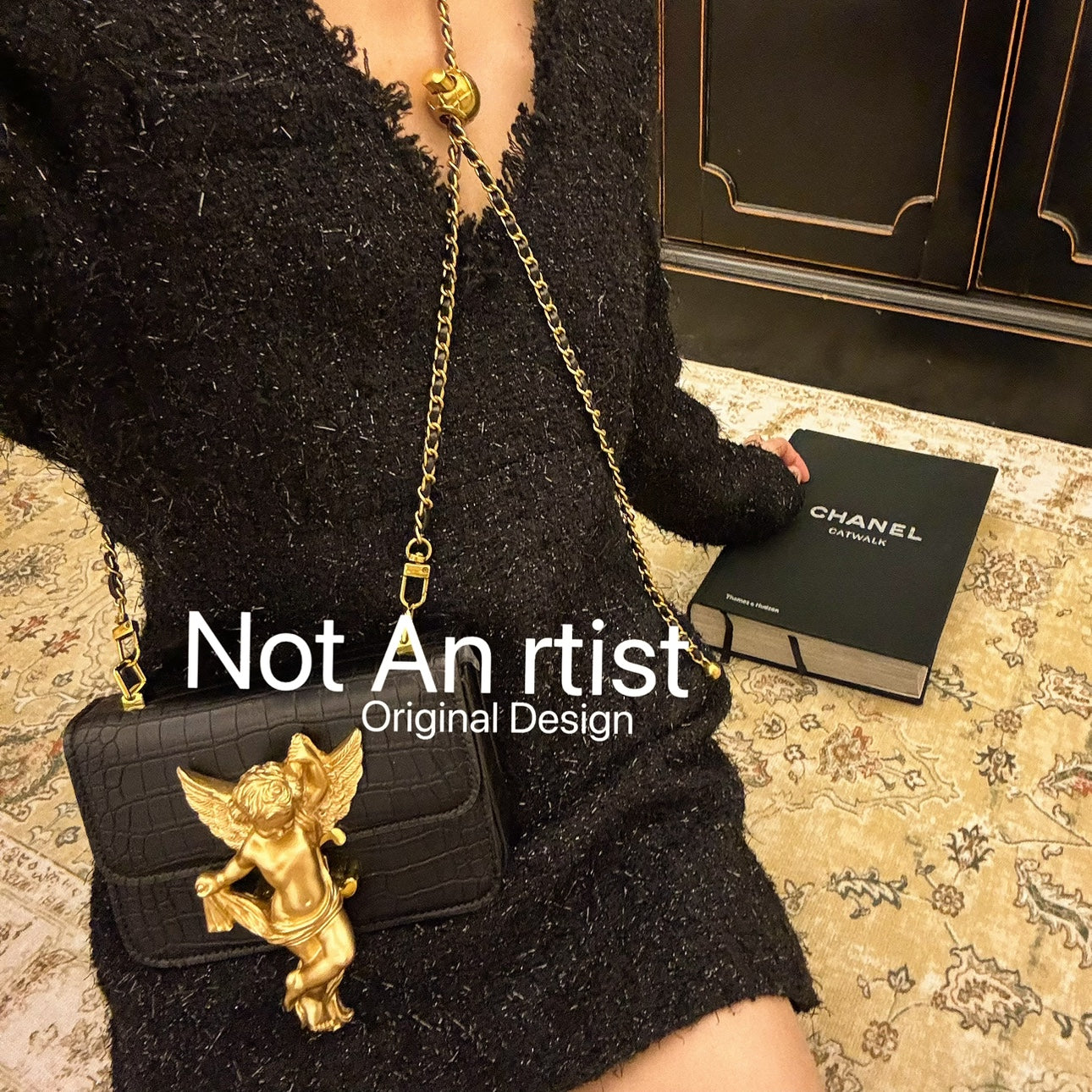 NOT AN ARTIST Vintage handmade antique gold angel light cross-body shoulder bag - Cherub