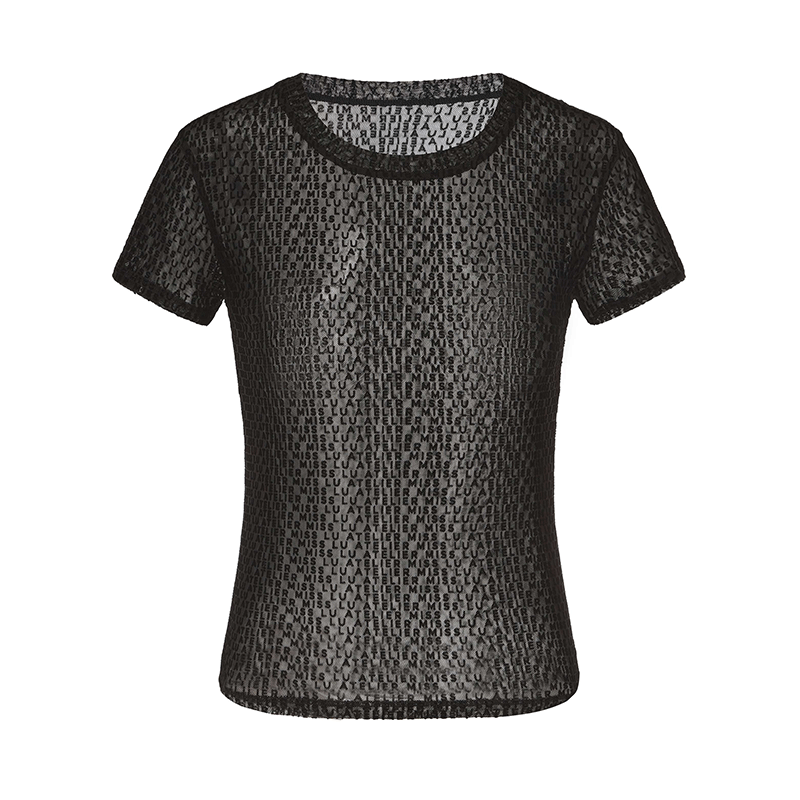 ATELIER MISS LU Logo Flocking Design Sheer Top -STRINGS.
