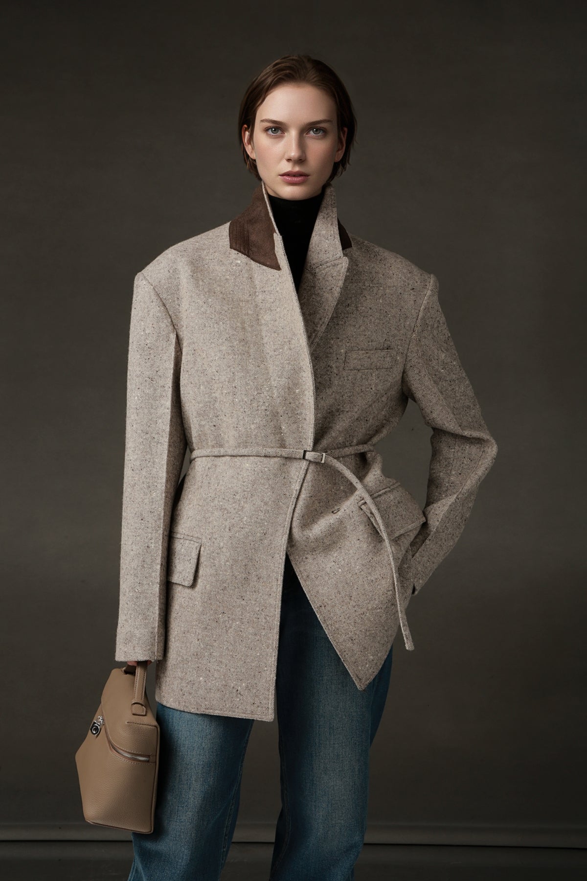 PIAOIN Retro Blazer Wool Jacket Women's Niche Suit Top Commuter Versatile- BEX