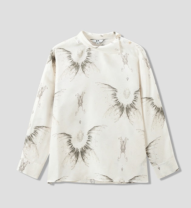 COMME MOI summer women's lapel silk print shirt top - MASTER.