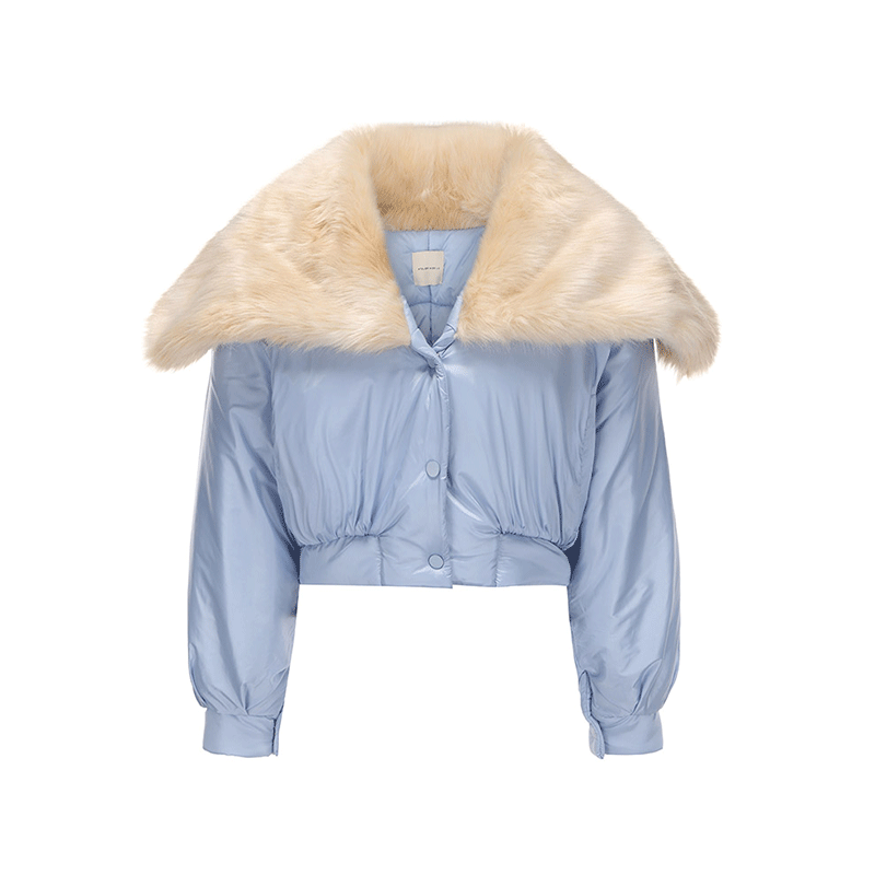 ATELIER MISS LU Faux Fur Collar Cropped Padded Jacket - KERRY.