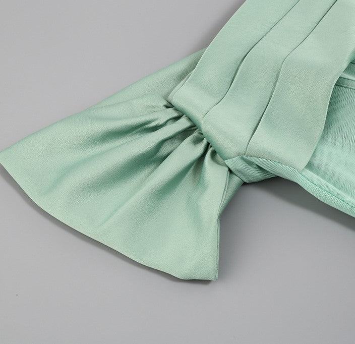 DOLLY Elegant Green Off Shoulder Corset Chest Wrap Pleated Satin Party Dress-DEVIKA