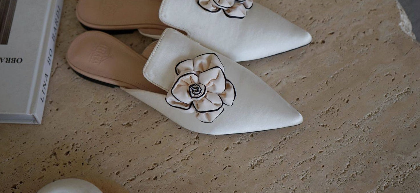 B-FEI pointed white mules lazy women's half Shoes-ASHOY.