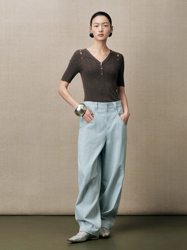ZHUCHONGYUN straight-cut high waist casual jean pants-COCO.