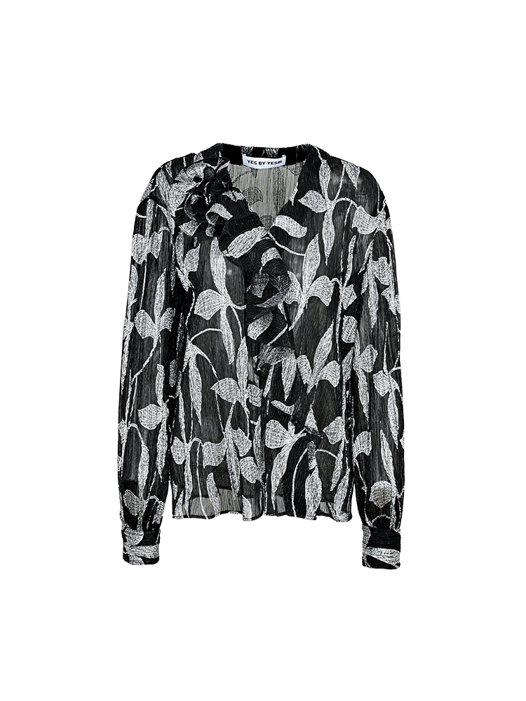 YES BY YESIR | Asymmetrical Ruffle Long Sleeve Shirt - SELVARA.