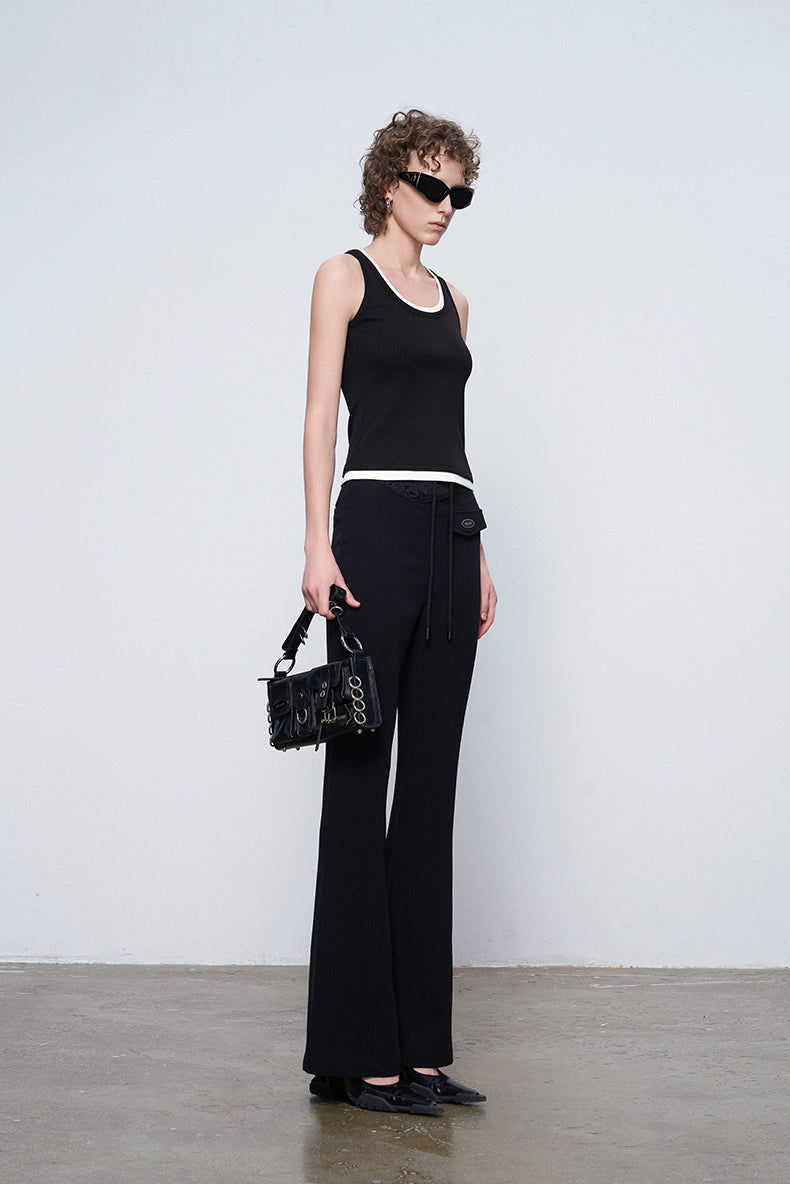 ANNAKIKI Designer Black Acetate Irregular Waist Boots Pants-KOHAKU