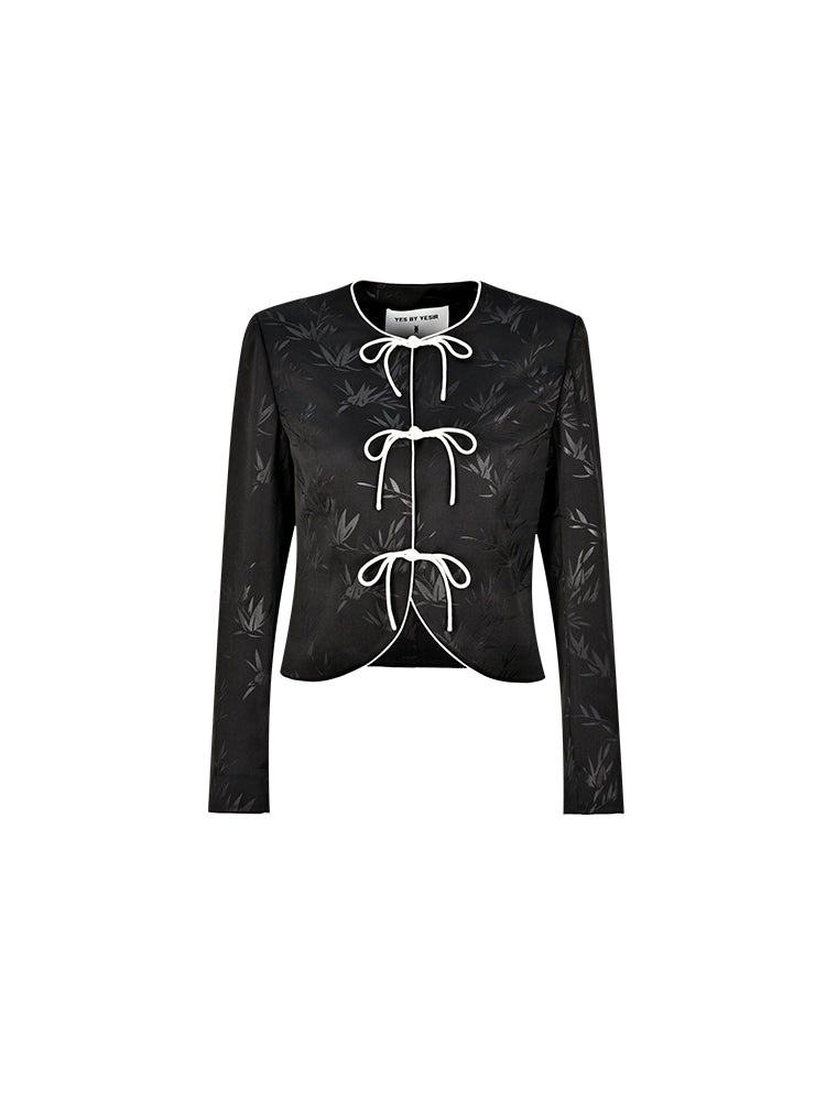YES BY YESIR | Bamboo Jacquard Chinese-Inspired Short Jacket -YUELINA.