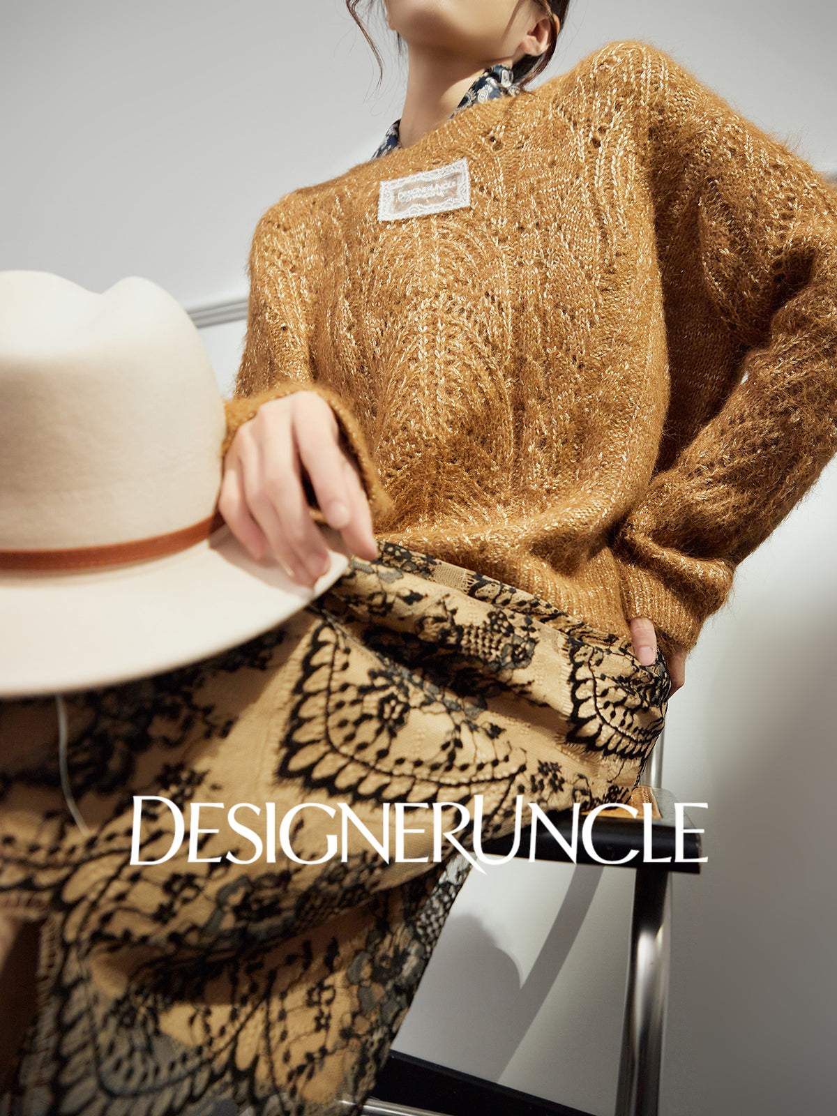 DGU|Vintage Golden Brown Design Lazy Style Thickened Mohair Sweater - Brian.