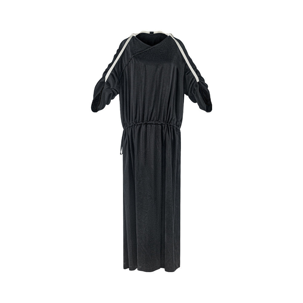 TUYUE Black Cupro Matte Loose Waist Lace-Up Dress - KARL.