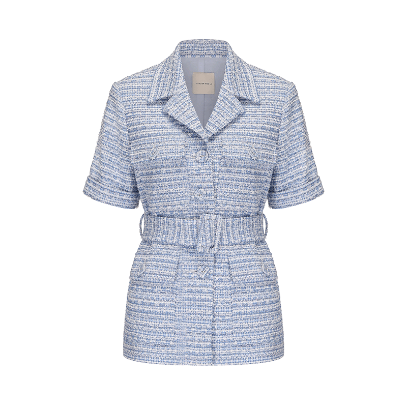 ATELIER MISS LU Adjustable Belt Fragrance Short Sleeve Top - MOSESS.