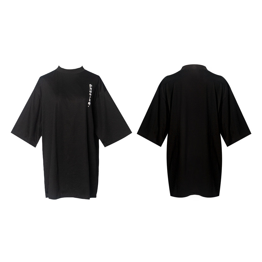 TUYUE Moon Paint Black Mercerized Round Neck Short Sleeve Cotton T-shirt- PETER.