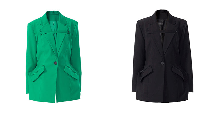 TINYIN waist silhouette blazer women's one-button mid-length green black-CHI