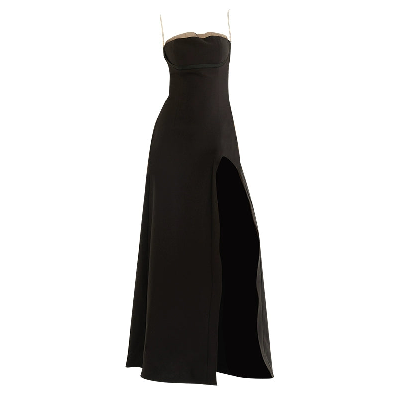 GOUDIN Black light luxury long dress sexy dress-JIK.