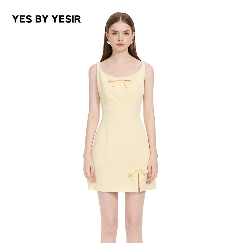YES BY YESIR | Ye Qians Yellow Bow Slit Dress with Starlet Silhouette -ALIONA.