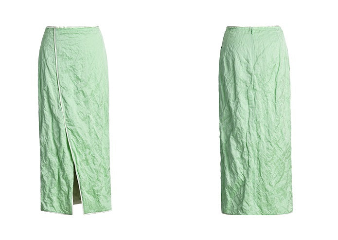 ZHUCHONGYUN slit straight irregular pleated skirt-MERUEM.