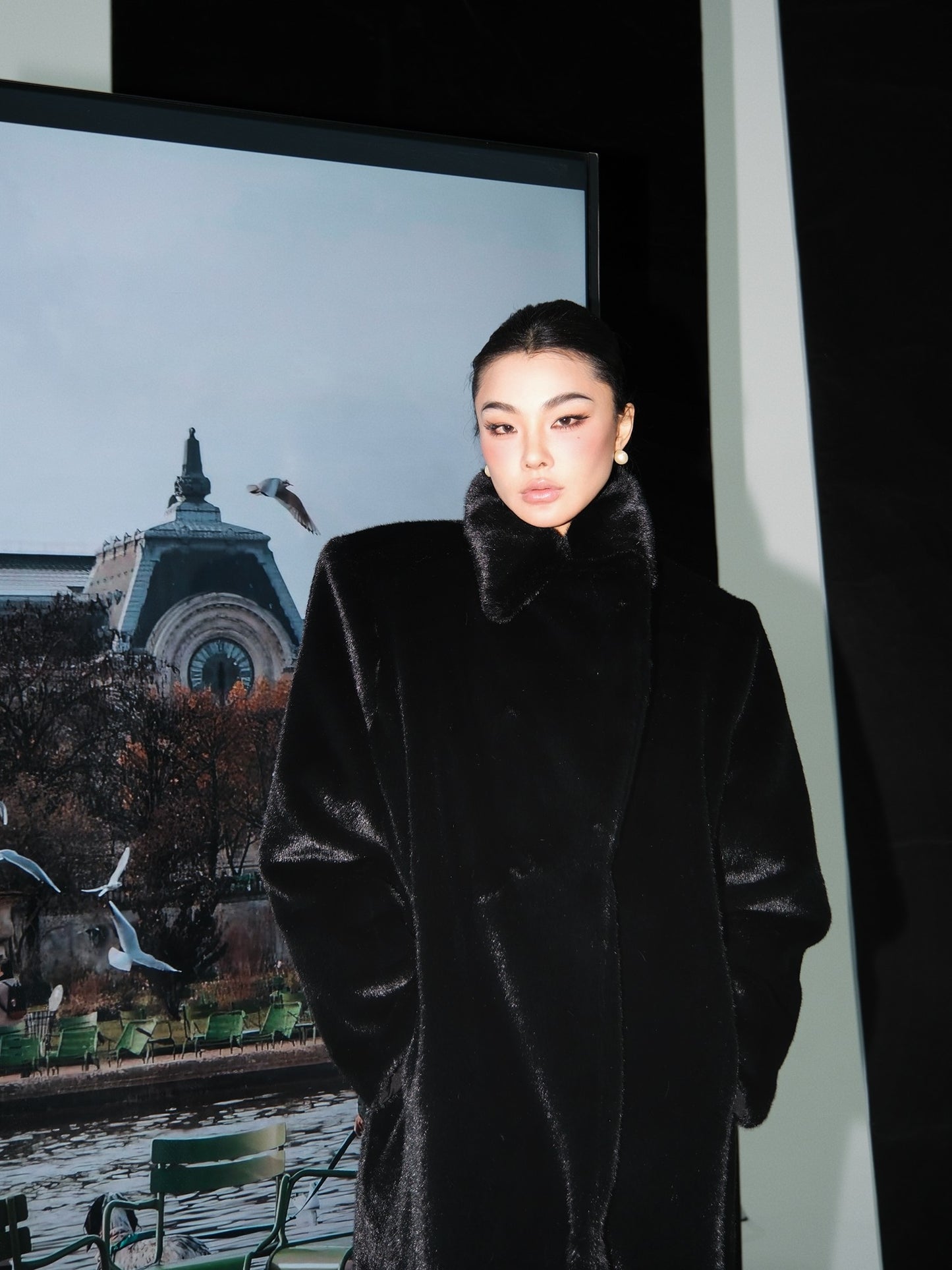 MEI SANGUAN black retro eco-friendly fur long top jacket - BRANDON